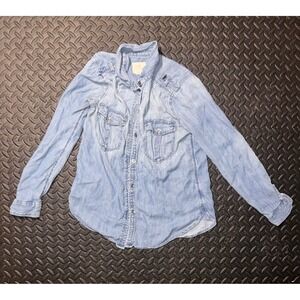American Eagle Outfitters Womens Small Blue Lyocell Boyfriend Fit Denim Shirt